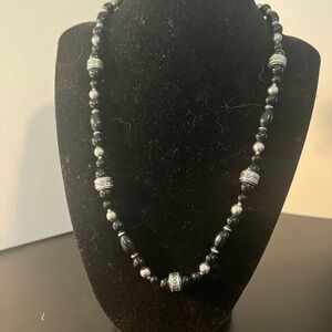 Vintage Napier Black and silver tone Beaded Necklace